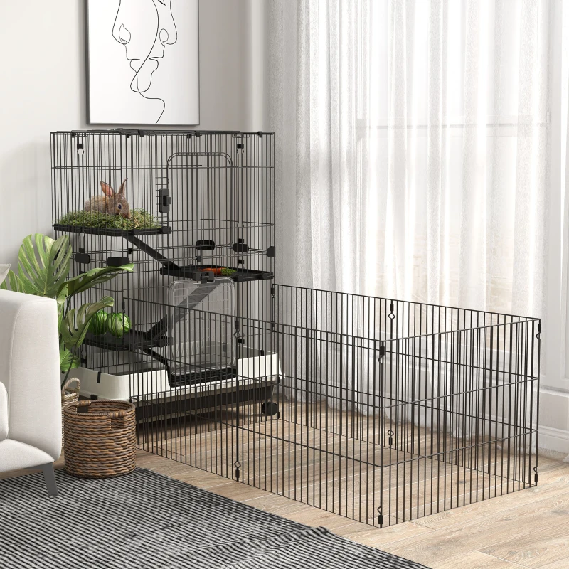PawHut 45" 4-Level Small Animal Cage with Wheels, Black