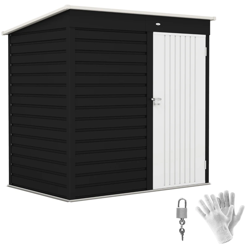 Outsunny 6' x 4' Outdoor Garden Shed, Metal Storage Shed with Lockable Door and Gloves for Backyard Garden Patio, Dark Gray
