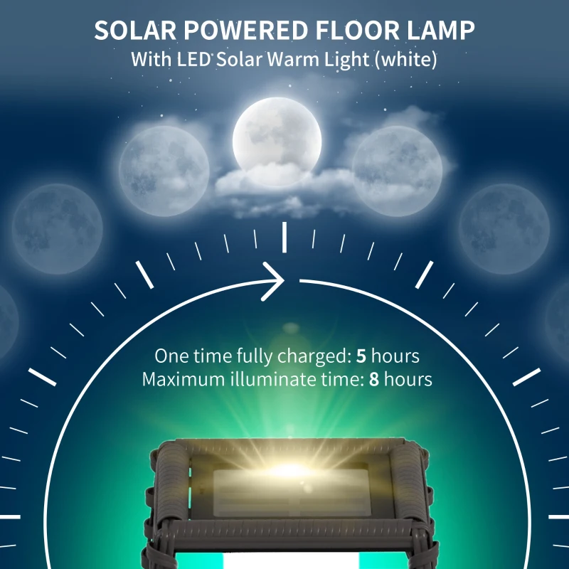 Outsunny Solar Floor Lamp, Outdoor Rattan Garden Lantern Pathway Light & Decorative Driveway Lighting with Auto On/Off LED Lights for Porch, Yard, Lawn, Courtyard, Deck, Gray