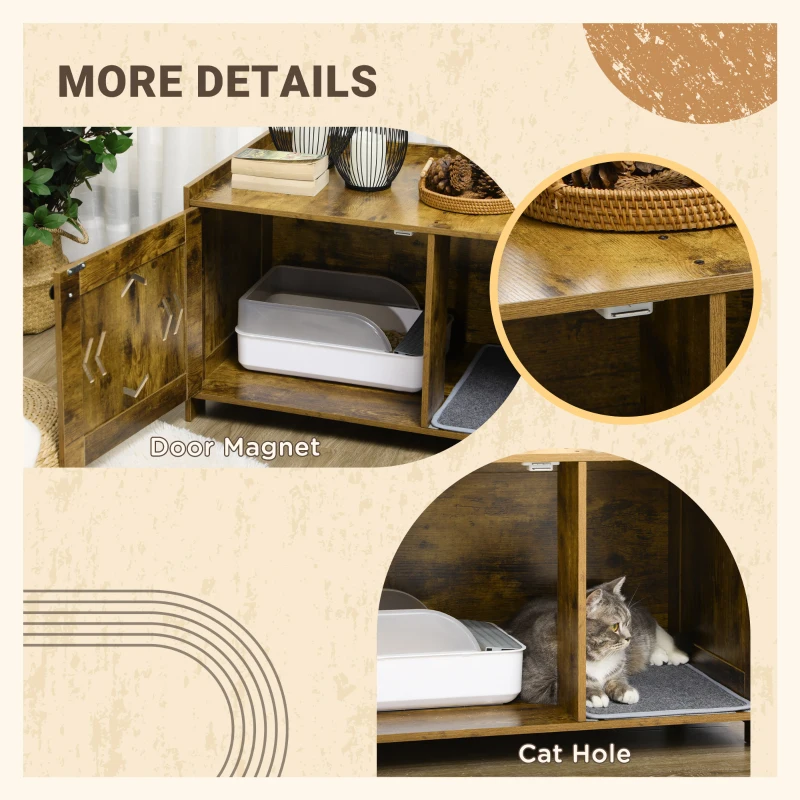 PawHut Cat Litter Box Furniture Hidden, Cat Washroom Storage Bench Odor Control Indoor Cat House Side Table with Scratching Pad, Easy Assembly