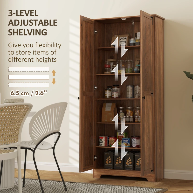 HOMCOM 72" Farmhouse Pantry Cabinet, Freestanding Food Pantry Cabinet with Adjustable Shelves, Brown