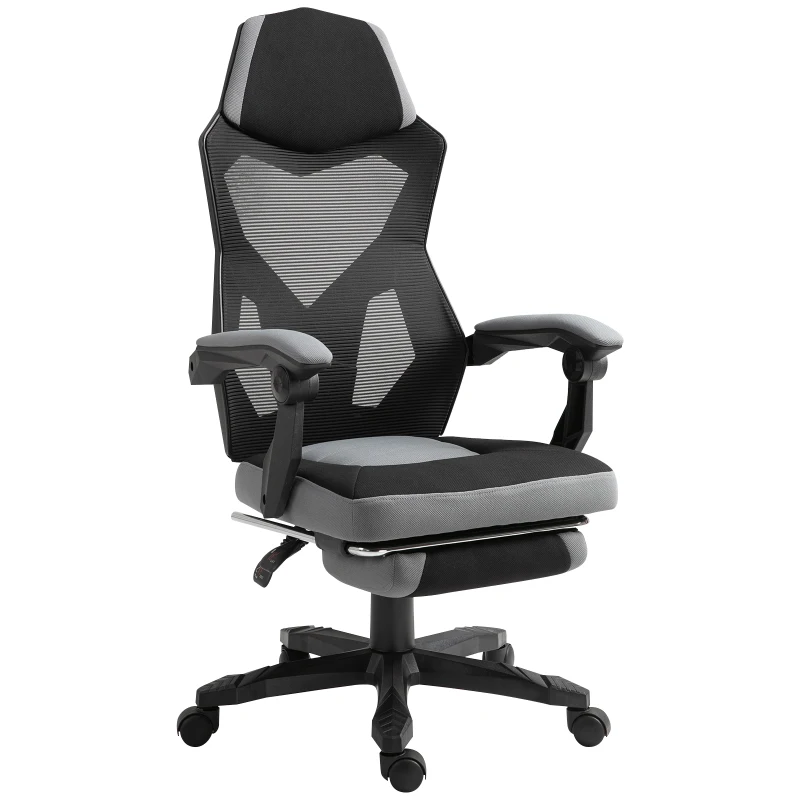 Vinsetto Home Office Chair Adjustable Height Recliner with Retractable Footrest, Mesh Back - Gray