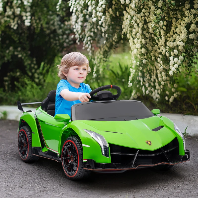 Aosom Lamborghini Veneno Licensed 12V Electric Kids Ride on Car with Bluetooth, Remote, Green(m-10)