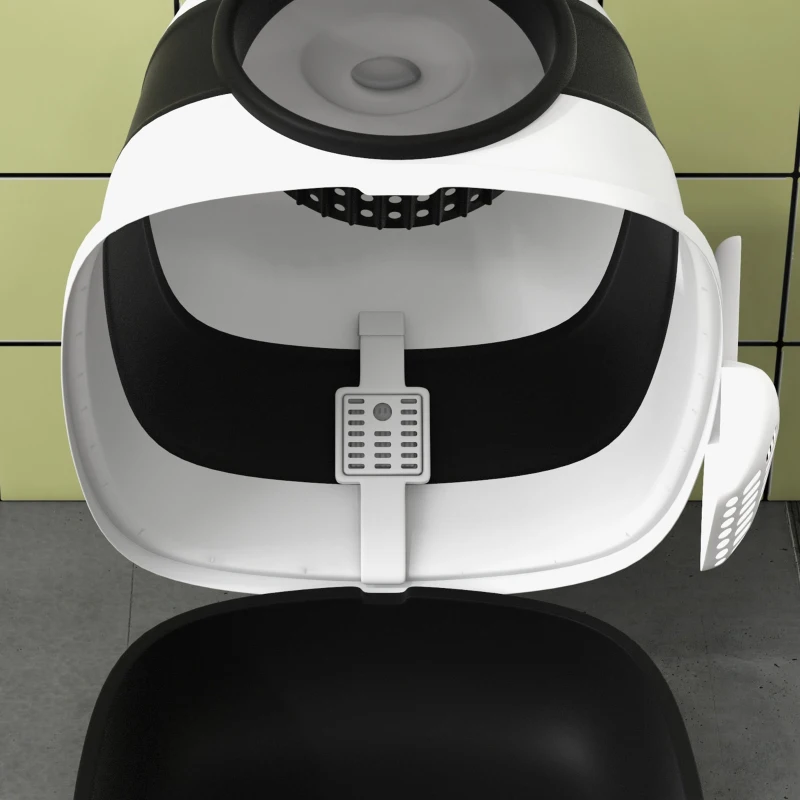 PawHut Dome Covered Cat Litter Box with Lid, White and Black