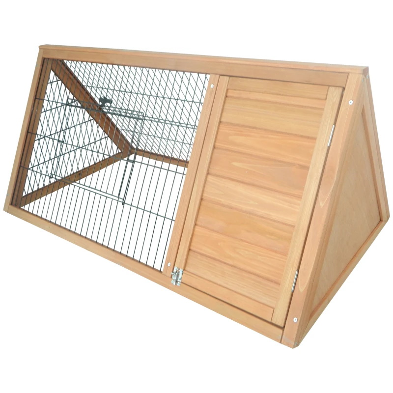 PawHut 46" x 24" Wooden A-Frame Outdoor Rabbit Hutch, Small Animal Cage, Bunny Hutch with Outside Run & Ventilating Wire, for Rabbits, Chickens, Ducks, Yellow