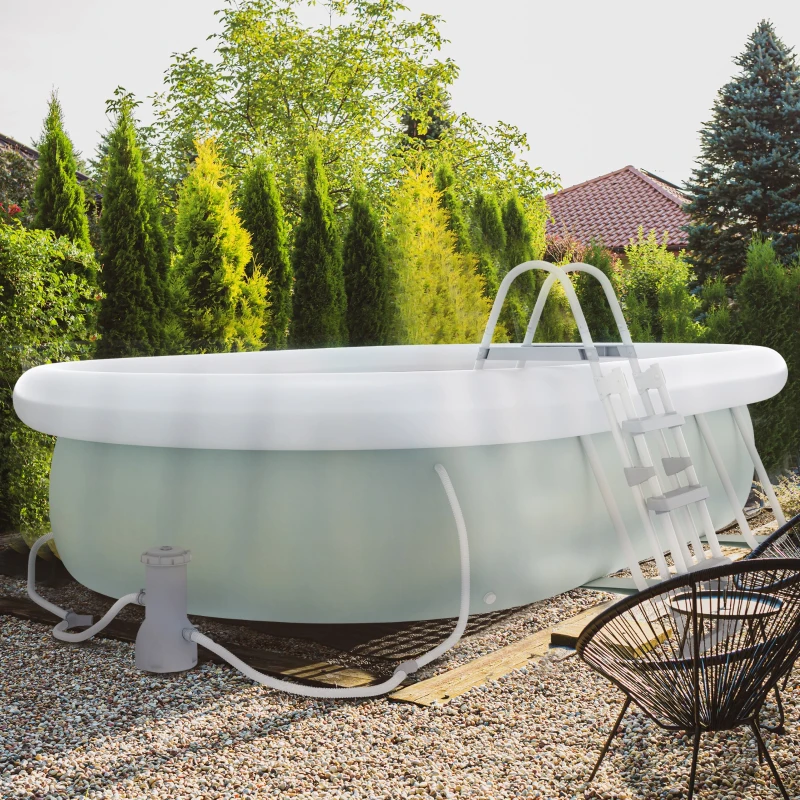 Outsunny 18' x 10' x 42" Above Ground Swimming Pool, Semi-Inflatable Rectangular Steel Frame Pool with Filter Pump, Safety Ladder, Cover, and Mat, for 1-8 People, Gray(m-12)