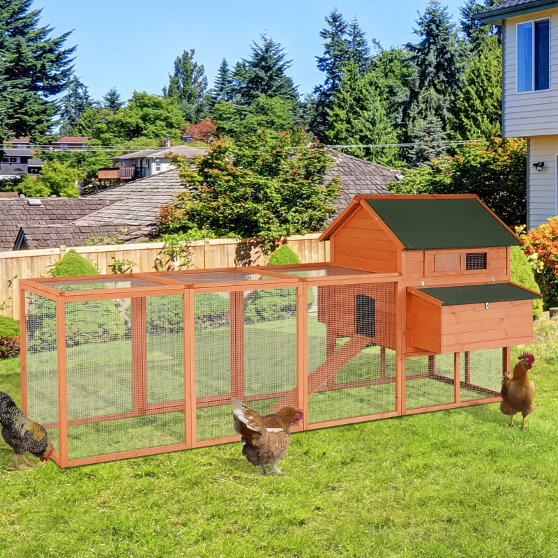 PawHut 136.5" Chicken Coop Wooden Large Chicken House Deluxe Rabbit Hutch Lockable Poultry Hen Cage Backyard with Nesting Box and Run