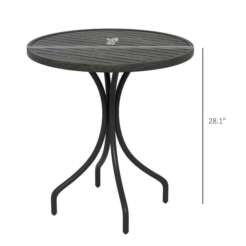 Outsunny 26" Round Patio Table, Outdoor Side Table with Steel Frame and Slat Tabletop for Garden, Backyard, Distressed Gray