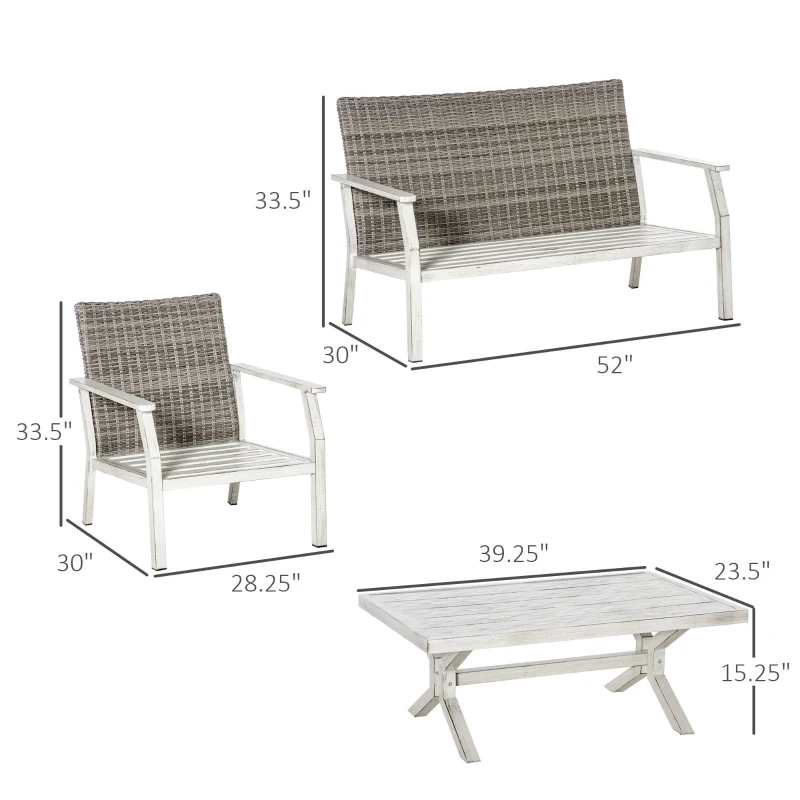 Outsunny 4 Pieces Patio Furniture Set with Cushions, Outdoor Wicker Conversation Sofa Sets, Aluminum Frame Sofa Sets for Backyard, Poolside, Garden, Beige