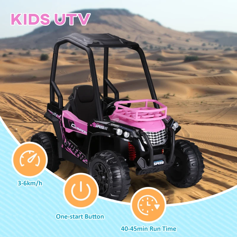 Aosom 12V Kids UTV with Music, Lights, MP3/USB, Suspension System & Remote Control, Pink