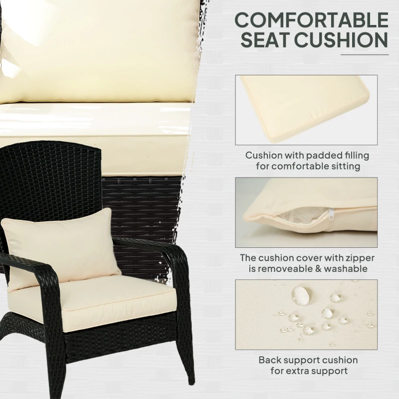 Outsunny Patio Wicker Adirondack Chair, Outdoor Rattan Fire Pit Chairs w/ Soft Cushions, Tall Backrest, Tilted Seat, Cream White