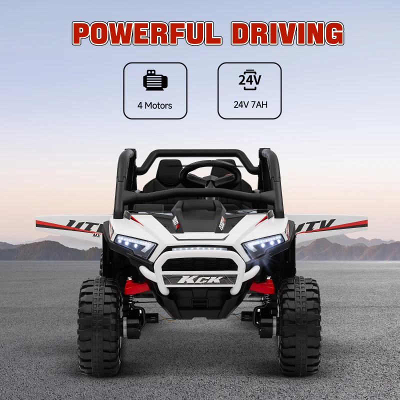 Qaba 2 Seater 24V 7AH Ride on Truck, Electric Car for Kids w/ Spring Suspension, Remote Lights, Horn, Music, White