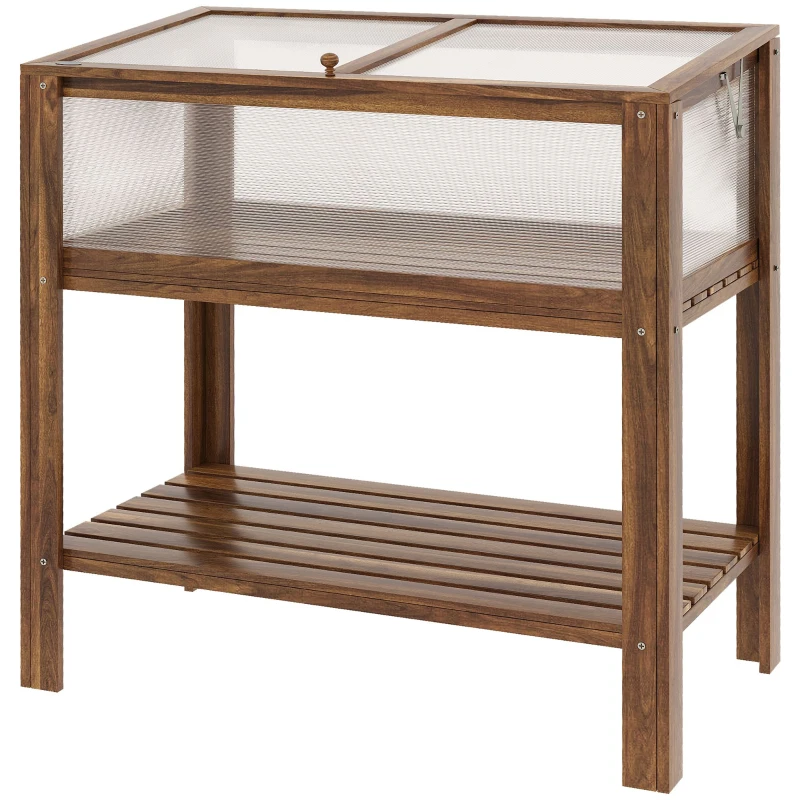 Outsunny Wooden Cold Frame Greenhouse, Garden Portable Raised Planter with Bottom Shelf for Outdoor Indoor Use, Brown