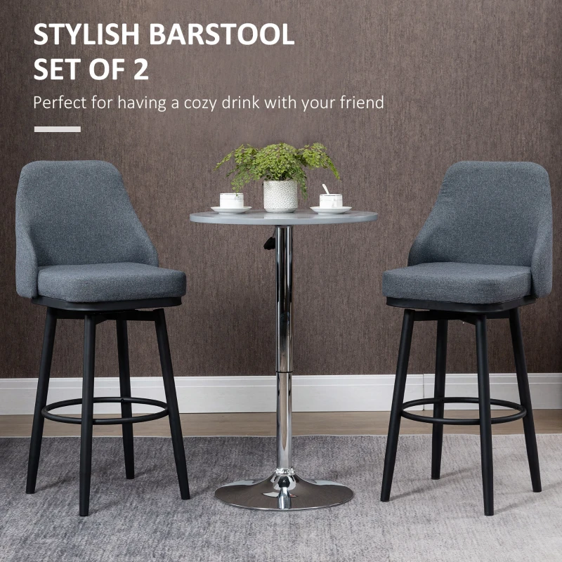 HOMCOM Modern Bar Stools, Set of 2 Swivel Kitchen Chairs, Dark Gray