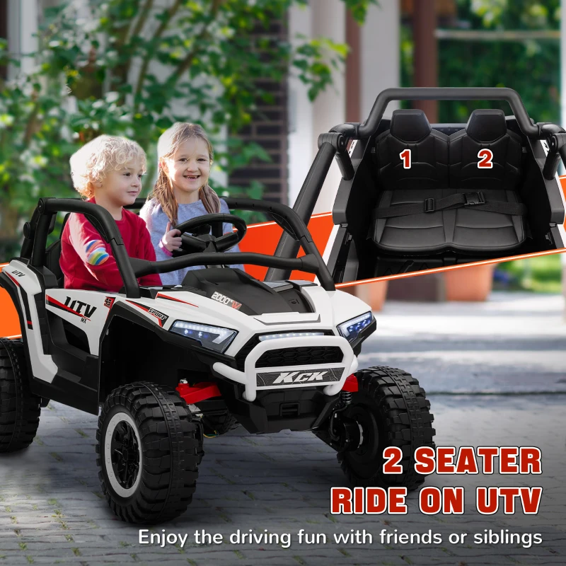 Qaba 2 Seater 24V 7AH Ride on Truck, Electric Car for Kids w/ Spring Suspension, Remote Lights, Horn, Music, White