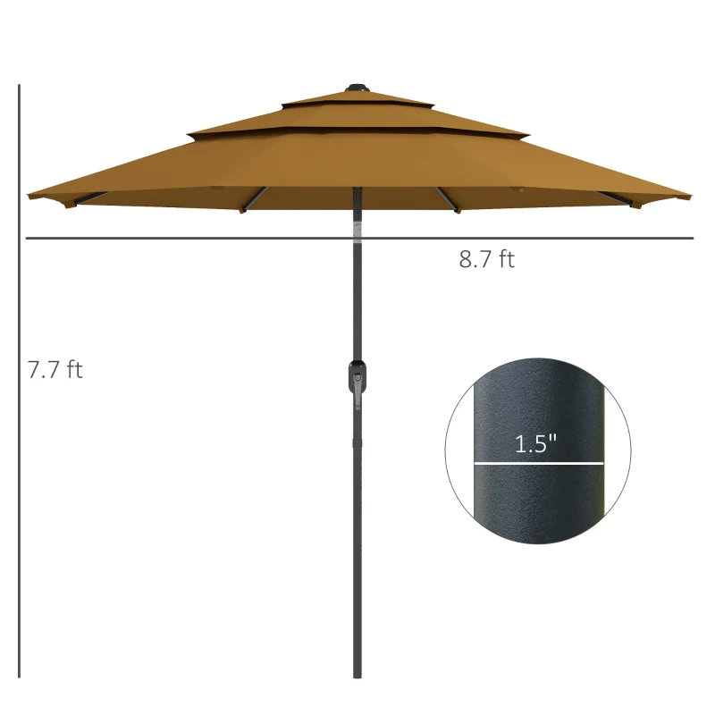 Outsunny 9FT 3 Tiers Outdoor Patio Umbrella with Crank, Push Button Tilt for Deck, Backyard and Lawn, Tan