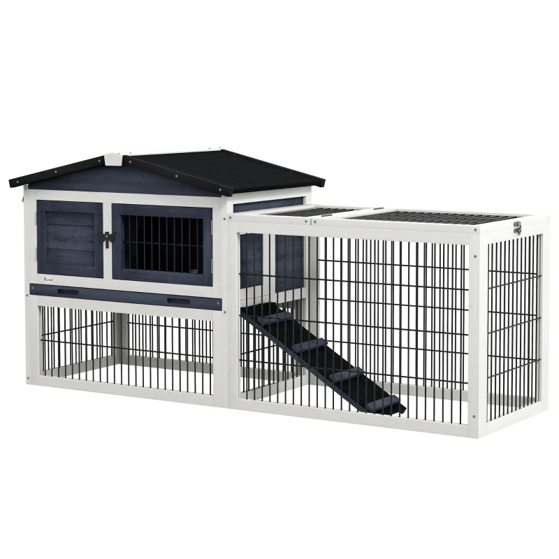 PawHut 2 Level 59" Outdoor Rabbit Hutch with Openable Top, Dark Gray