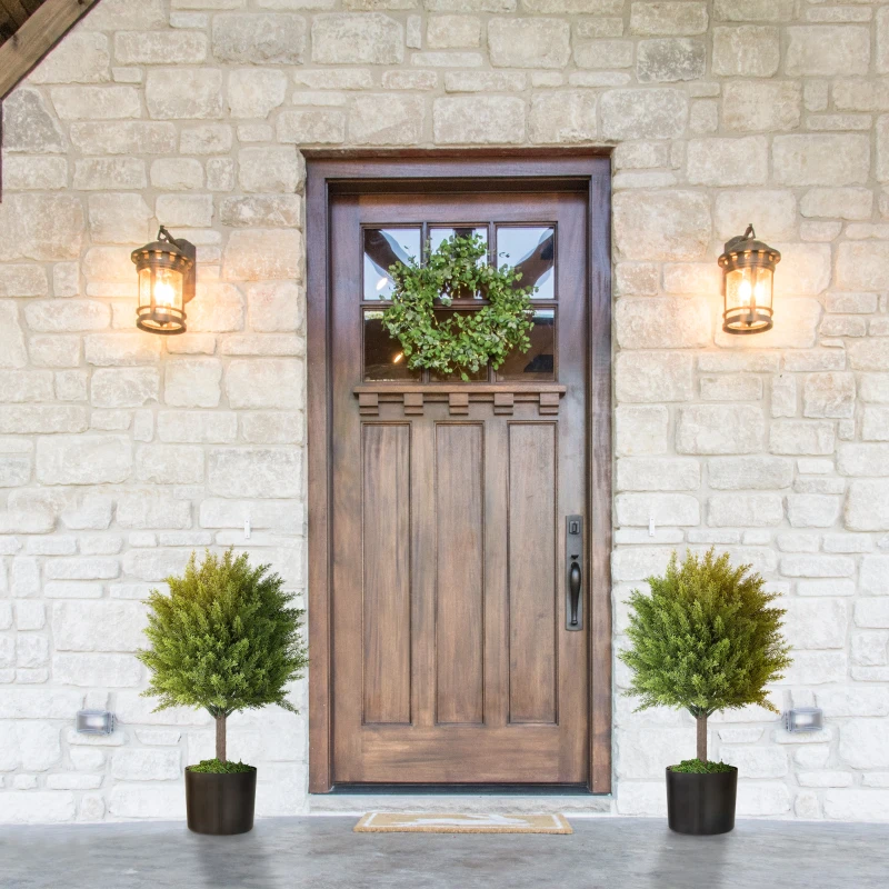 HOMCOM Set of 2 Decorative Artificial Plants, Cedar Topiary Trees in Pots, Fake Plants for Home Indoor outdoor Decor