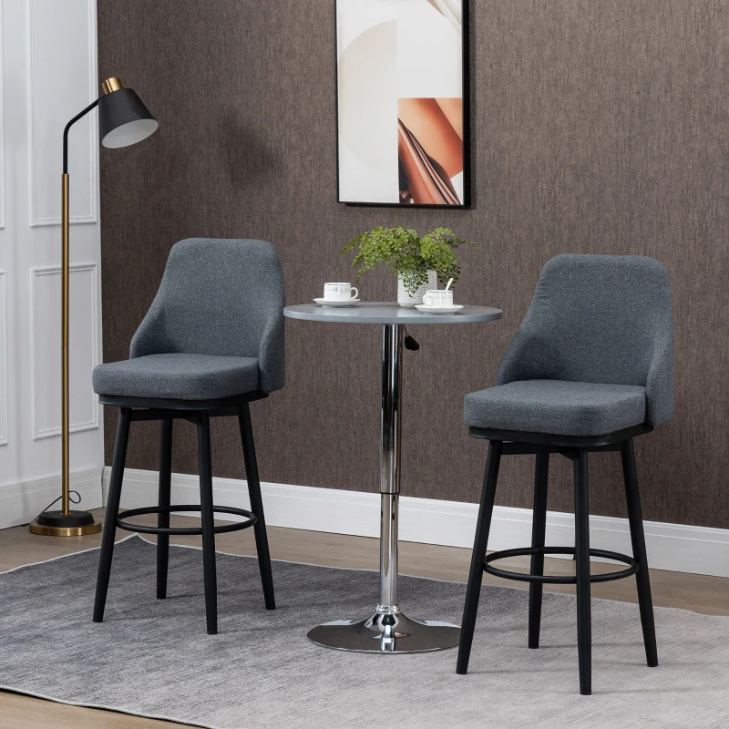 HOMCOM Modern Bar Stools, Set of 2 Swivel Kitchen Chairs, Dark Gray