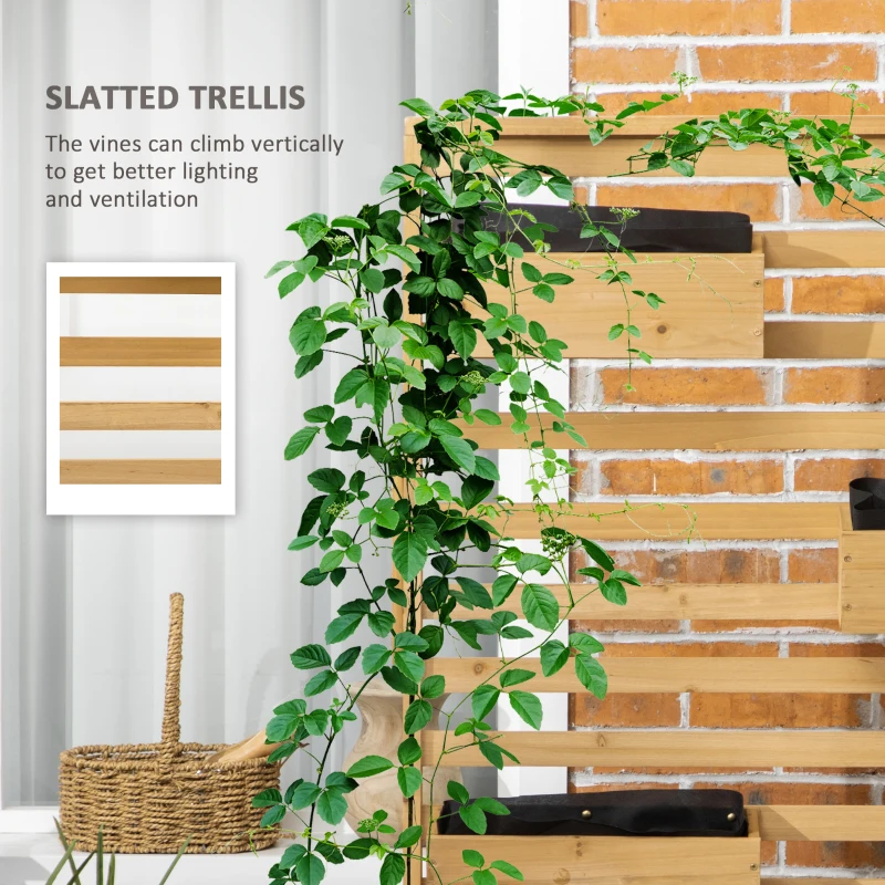 Outsunny Wooden Plant Trellis Stand with 5 Hanging Planter Boxes, Freestanding Outdoor Plant Stand for Patio, Garden, Balcony, Porch