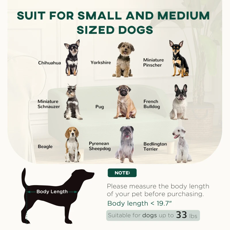 PawHut Pet Sofa Dog Bed for Small and Medium Dogs with Washable Cushion, Non-slip Pads, Dark Green