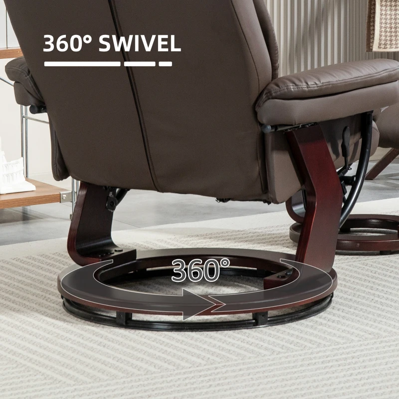 HOMCOM Swivel Recliner with Ottoman, PU Leather Reclining Chair with Footrest, for Living Room, Bedroom, Dark Brown