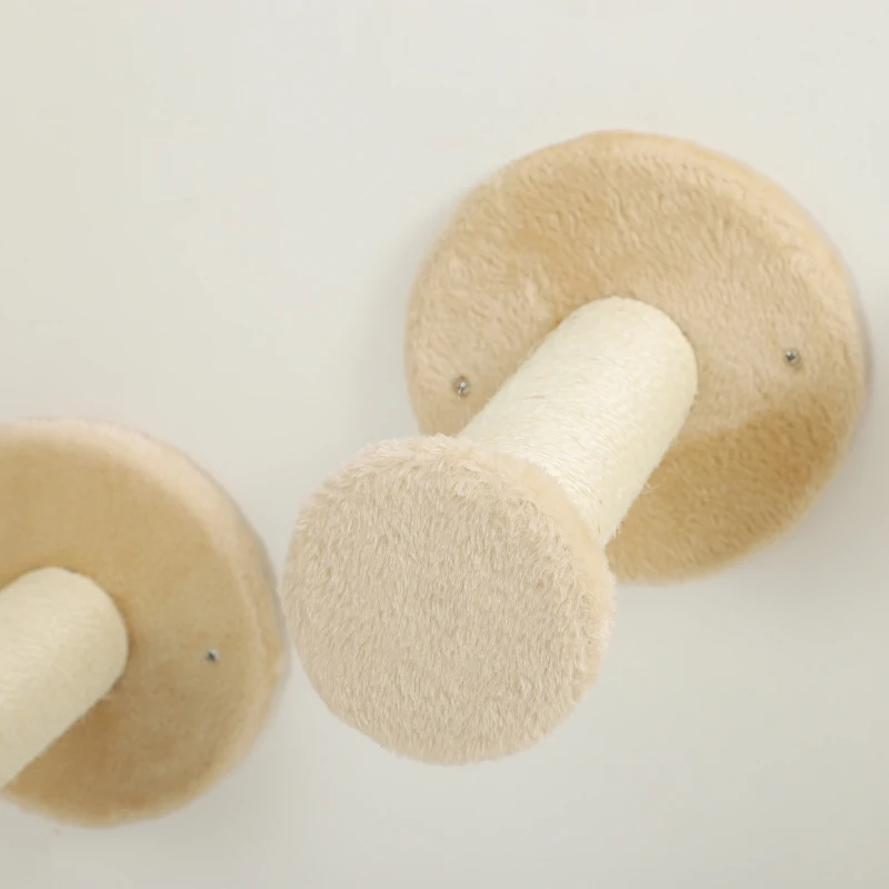 PawHut 4pc Corner Design Cat Wall Shelf with Scratching Post, Scratching Board, Perches, Cat Wands & Toy Ball, Beige