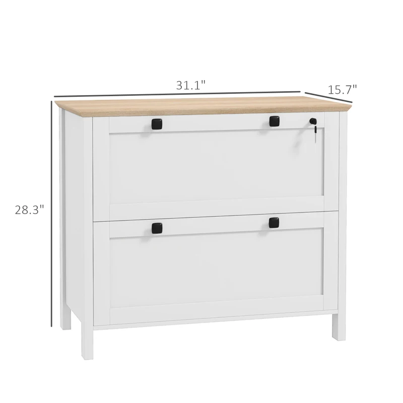 HOMCOM Lateral File Cabinet, 2 Drawer Filing Cabinet with Adjustable Hanging Bar for Letter, A4 and Legal Size, White