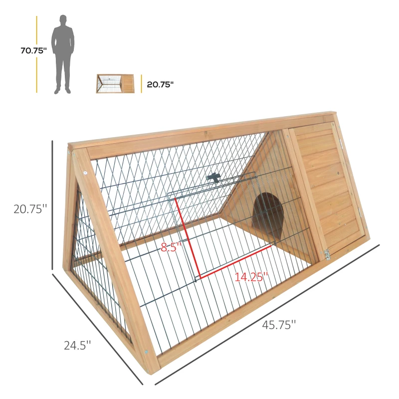 PawHut 46" x 24" Wooden A-Frame Outdoor Rabbit Hutch, Small Animal Cage, Bunny Hutch with Outside Run & Ventilating Wire, for Rabbits, Chickens, Ducks, Yellow