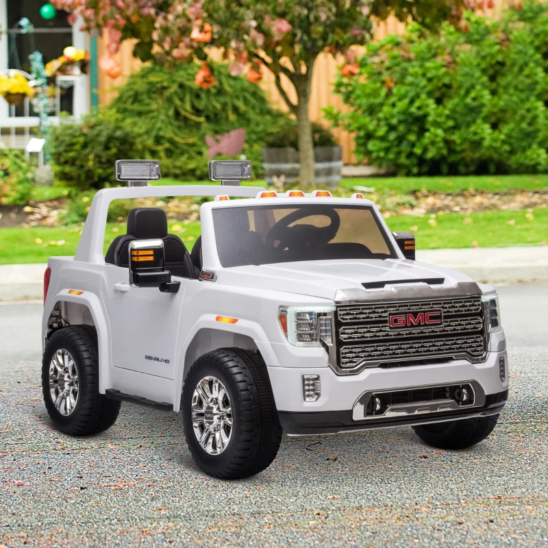 Aosom 12V Battery Kids GMC Sierra HD Ride On Toy with Remote Control, Bright Headlights & Working Suspension - White