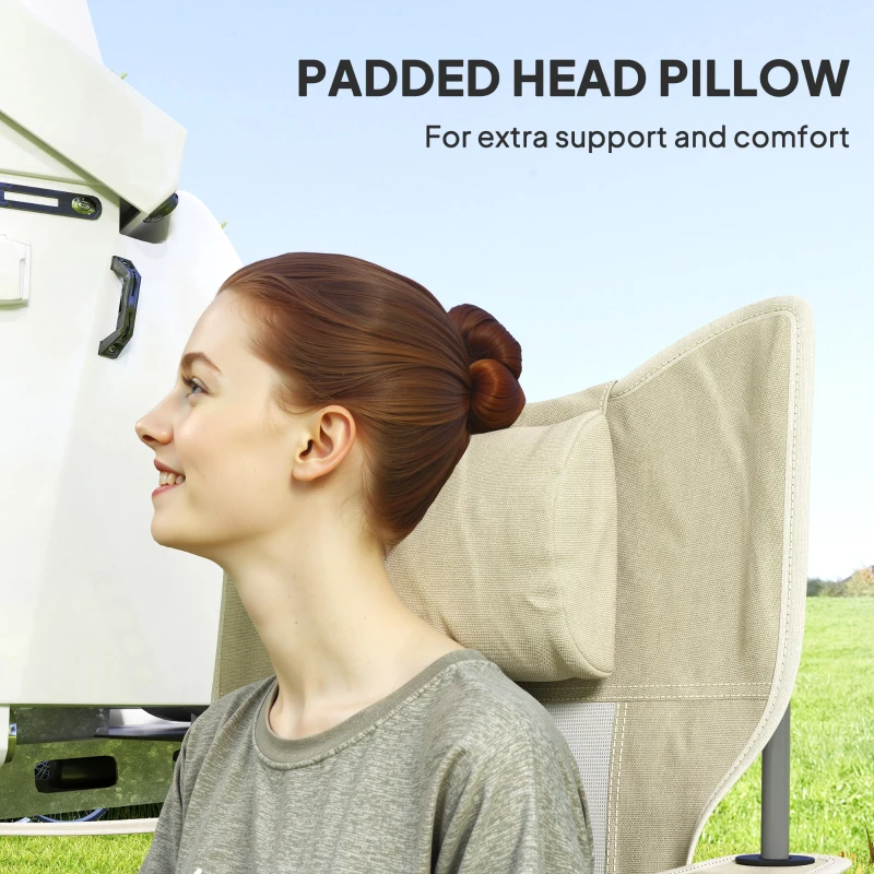Outsunny Folding Rocking Camping Chairs, Portable Chairs with Headrest, Cooler Bag, Cup Holder, Carry Bag, 2 Pack, Cream