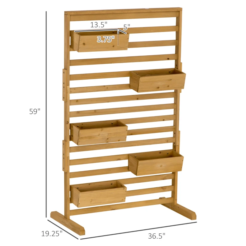 Outsunny Wooden Plant Trellis Stand with 5 Hanging Planter Boxes, Freestanding Outdoor Plant Stand for Patio, Garden, Balcony, Porch