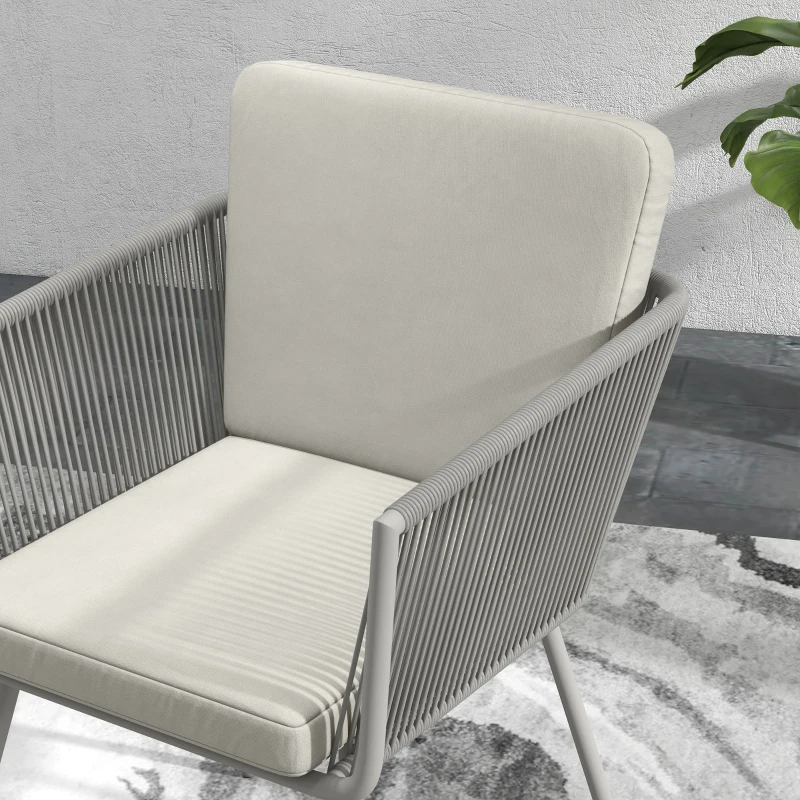 Outsunny 3 Piece Outdoor Patio Bistro Set, Wicker Rattan Furniture with Metal Legs for Garden, Backyard, Light Grey