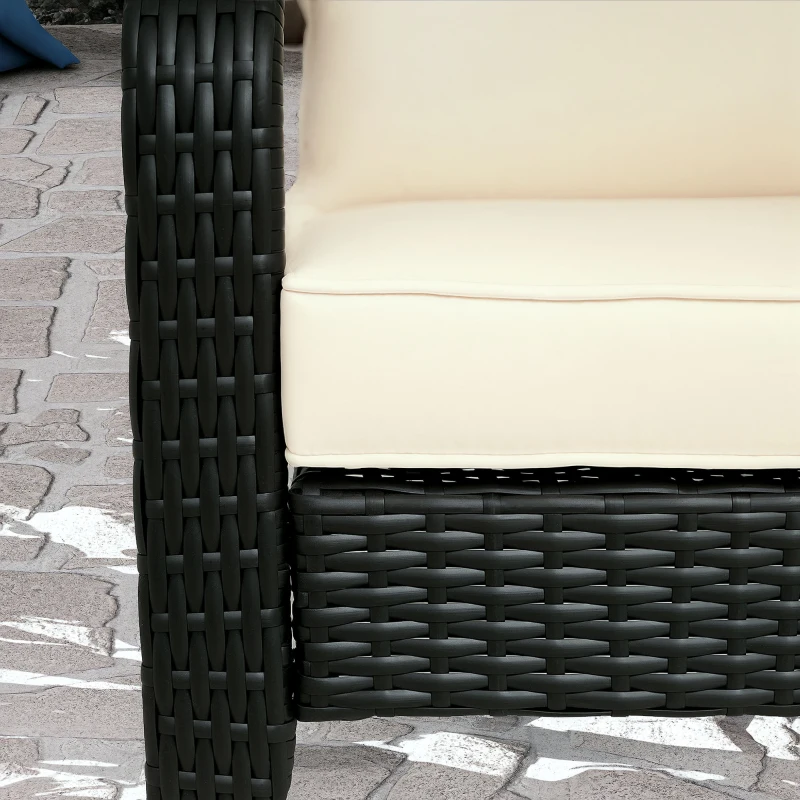 Outsunny Patio Wicker Adirondack Chair, Outdoor Rattan Fire Pit Chairs w/ Soft Cushions, Tall Backrest, Tilted Seat, Cream White