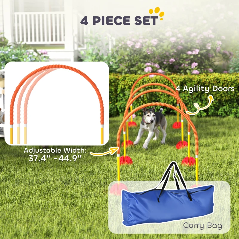 PawHut 4 Piece Dog Agility Equipment w/ 4 Adjustable Width Doors, Carry Bag, Easy Assemble & Portable, Orange