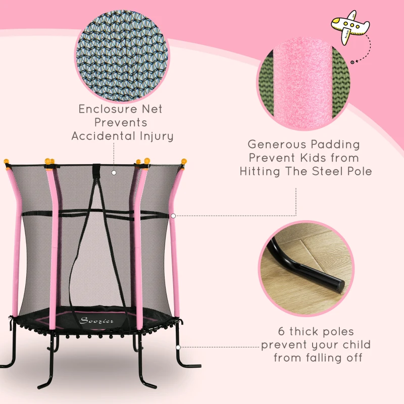 Soozier Trampoline for Kids with Net for Indoor Use, Pink