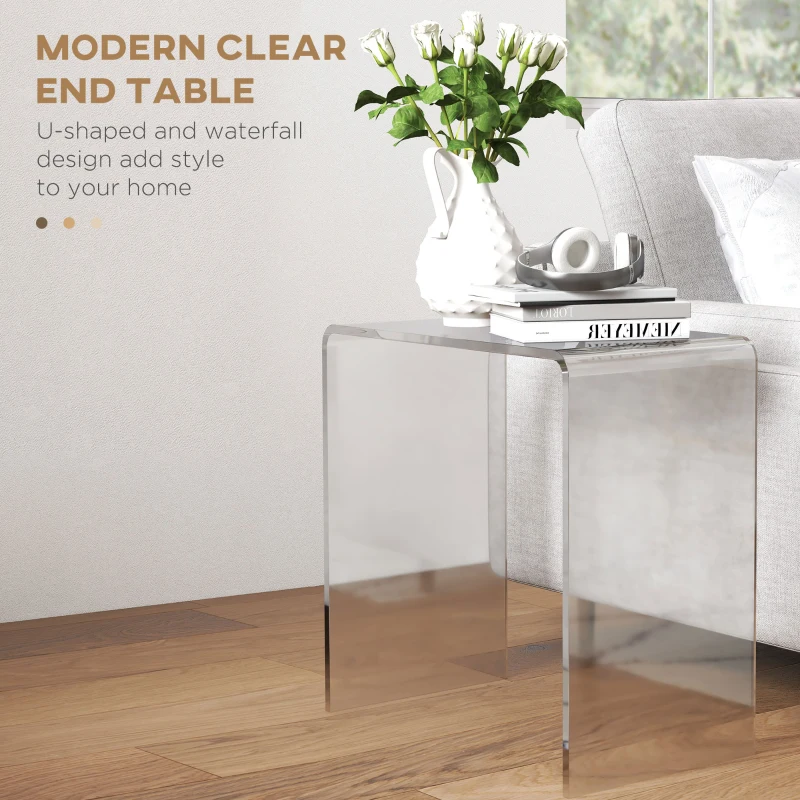 HOMCOM Modern Acrylic End Table, Waterfall Side Table with Rounded Edges and Storage for Small Spaces, 21" x 12" x 21", Clear