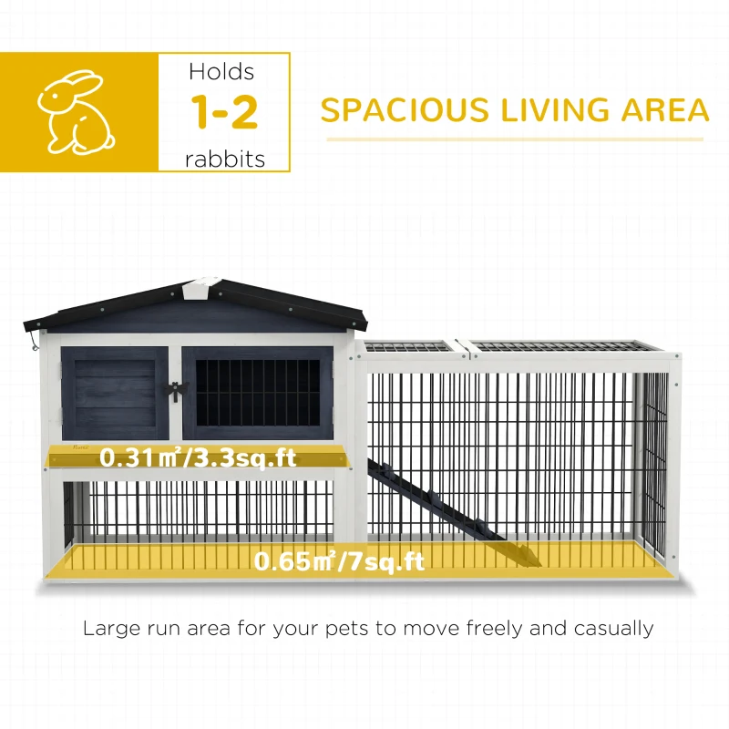 PawHut 2 Level 59" Outdoor Rabbit Hutch with Openable Top, Dark Gray
