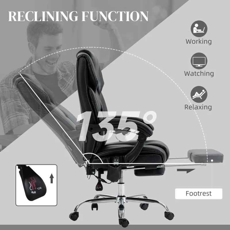 Vinsetto 6 Point Vibration Massage Office Chair with Heat, PU Leather Computer Chair with Adjustable Height Reclining Back, Black