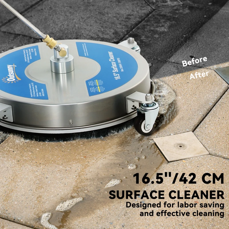 Outsunny 16" Pressure Washer Surface Cleaner with 4 Wheels, Stainless Steel Power Washer Surface Cleaner with 1/4" Quick Connector, 2 Extension Wands, 3600 PSI, Silver