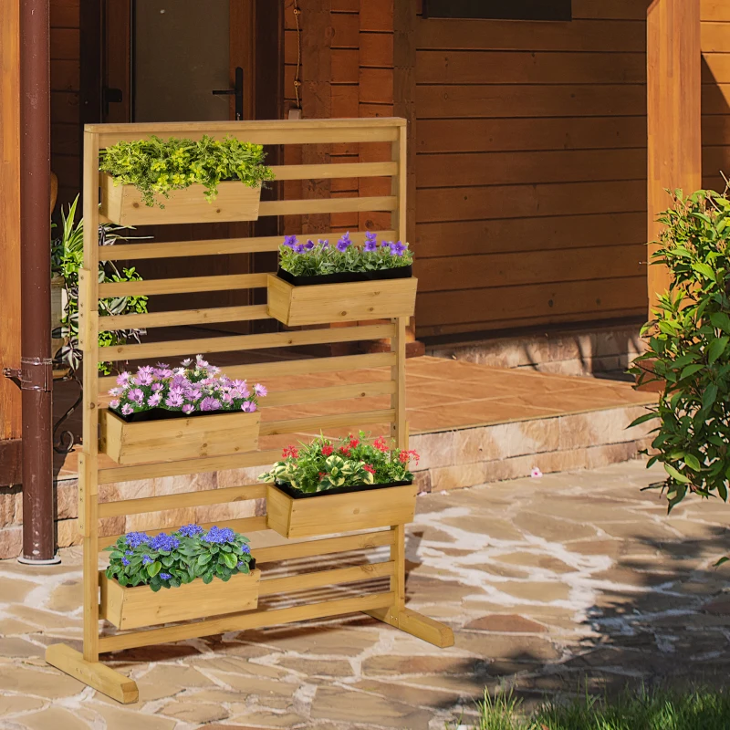 Outsunny Wooden Plant Trellis Stand with 5 Hanging Planter Boxes, Freestanding Outdoor Plant Stand for Patio, Garden, Balcony, Porch