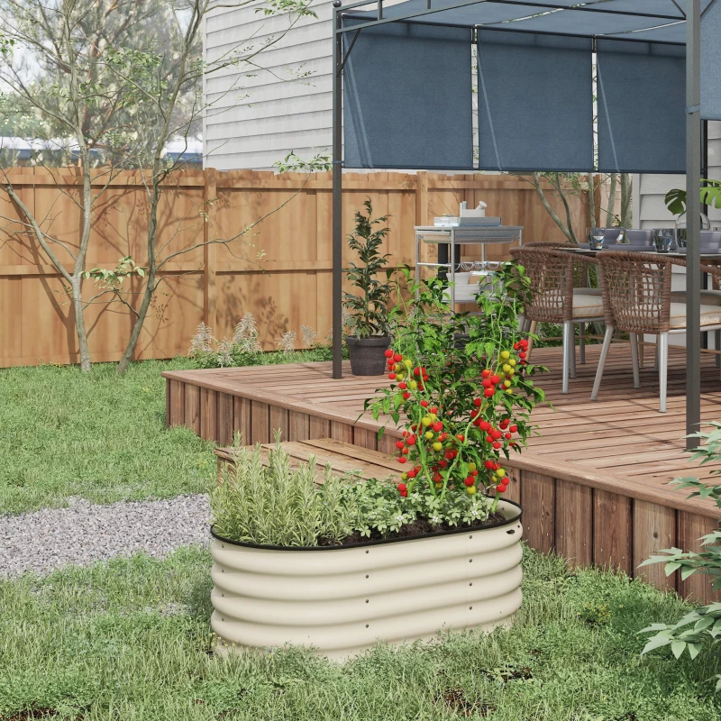 Outsunny 3.4' x 2' x 1.4' Galvanized Raised Garden Bed Kit, Metal Planter Box with Safety Edging, Cream