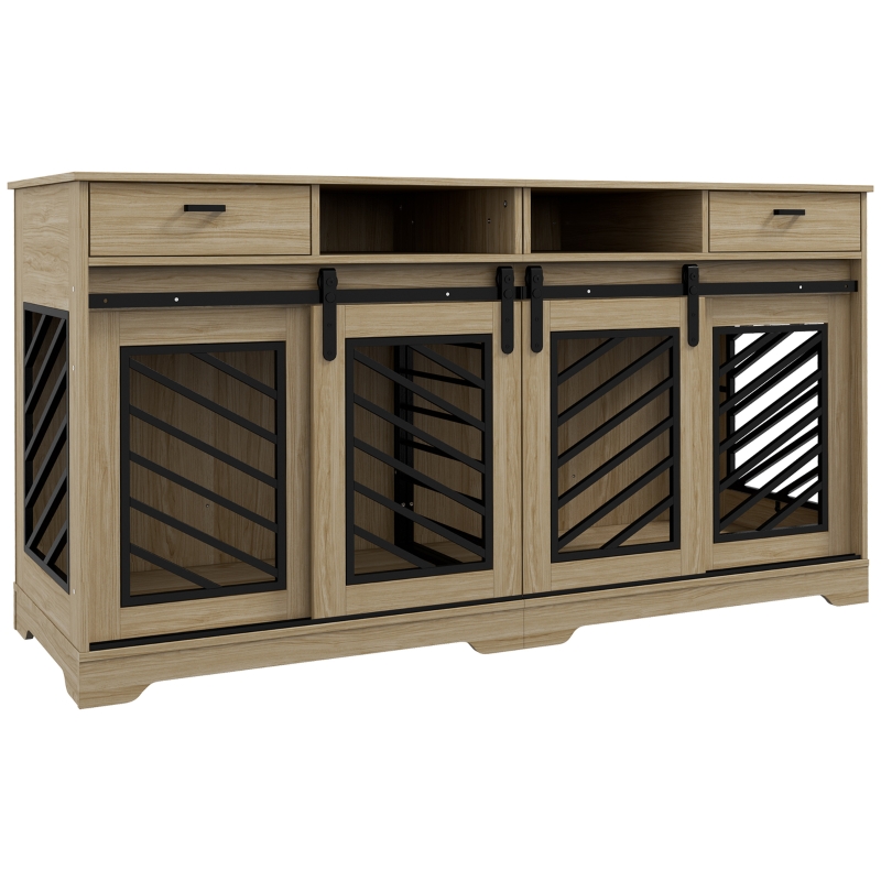 Drawerケヌキサイドポケットプルオーバー PawHut Modern Dog Kennel Furniture with Removable Divider, Storage