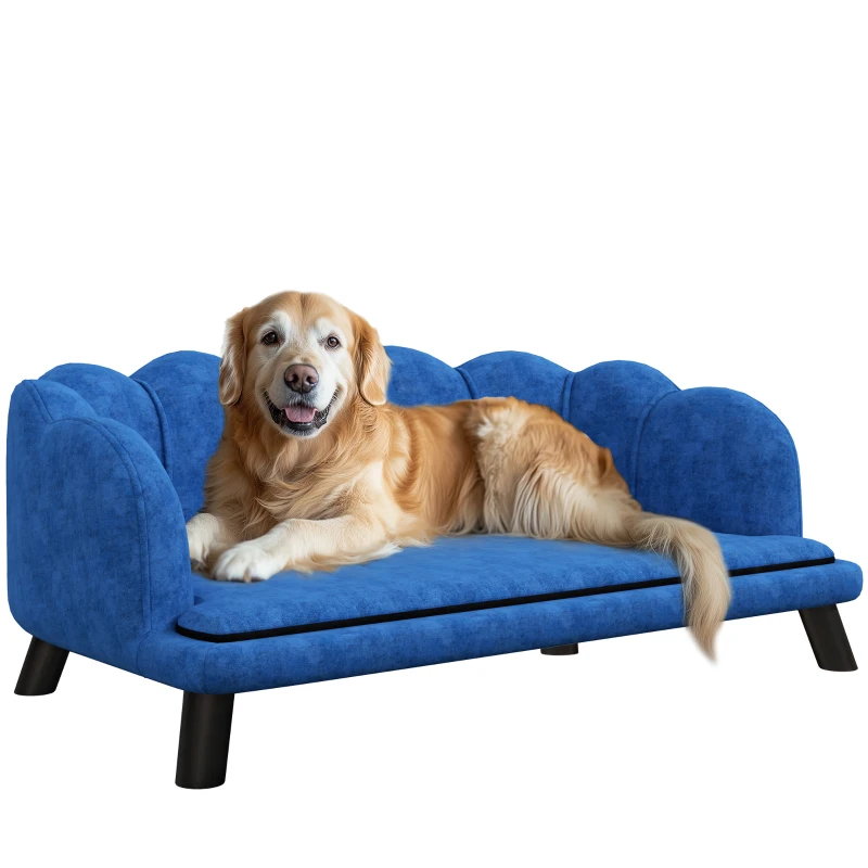 PawHut Pearl Design Pet Sofa for Medium and Large Sized Dogs, Pet Bed with Cushion and Solid Wood Legs, Dark Blue