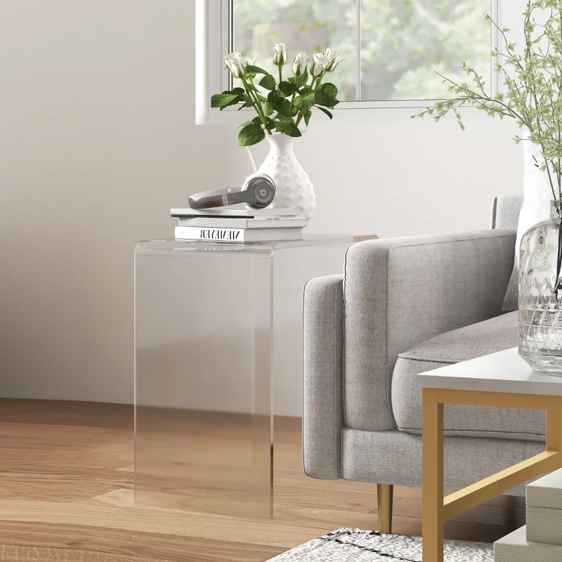 HOMCOM Modern Acrylic End Table, Waterfall Side Table with Rounded Edges and Storage for Small Spaces, 21" x 12" x 21", Clear