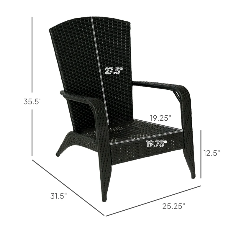 Outsunny Patio Wicker Adirondack Chair, Outdoor Rattan Fire Pit Chairs w/ Soft Cushions, Tall Backrest, Tilted Seat, Cream White