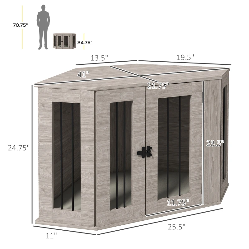 PawHut Corner Dog Crate Furniture for Medium-Sized Dogs, Brown