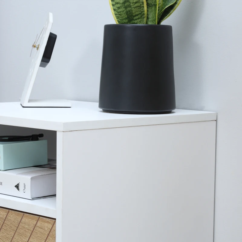HOMCOM Modern Bedside Table with Drawer, Nightstand with Storage Shelf, Sofa End Table for Bedroom, White and Oak