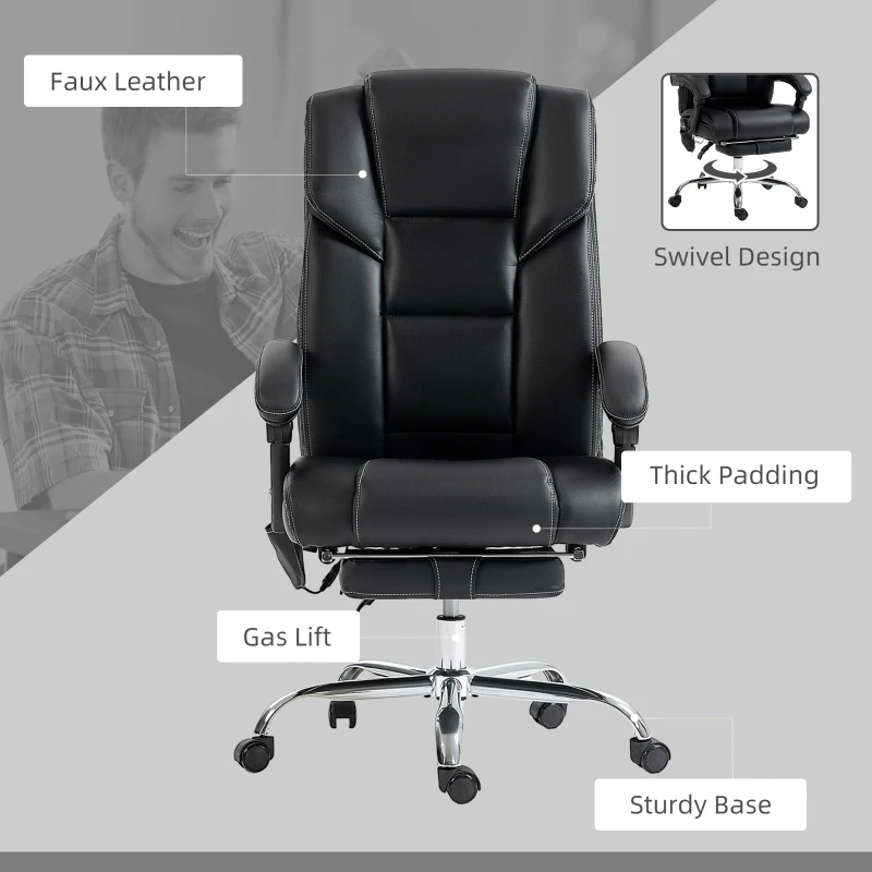 Vinsetto 6 Point Vibration Massage Office Chair with Heat, PU Leather Computer Chair with Adjustable Height Reclining Back, Black