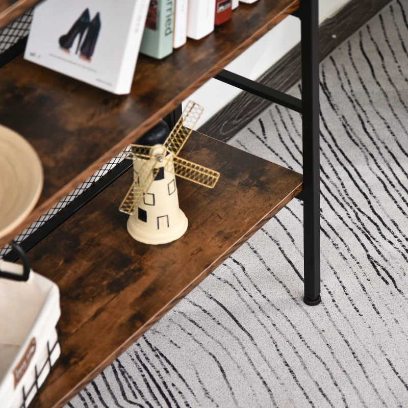 HOMCOM 3-Tier Console Table Industrial Style Storage Metal Wooden Shelf with a Robust Multi-Functional Design & Adjustable Feet, Black